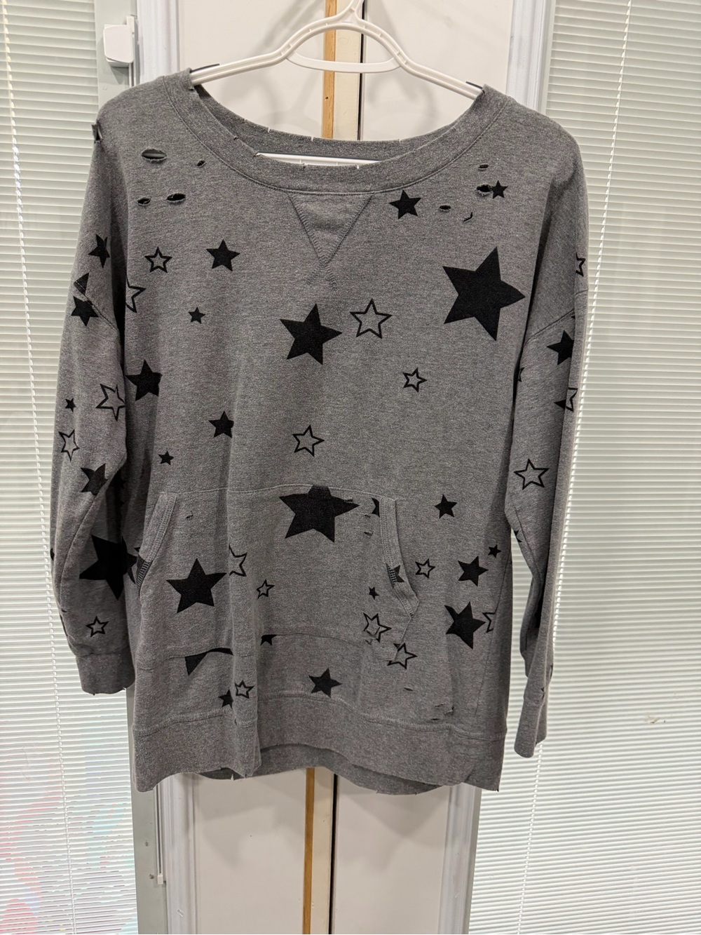 Cato Gray Crewneck Sweater with Black Star Print